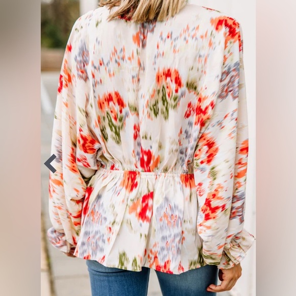 Entro Orange and Cream Floral Blouse - Picture 3 of 7